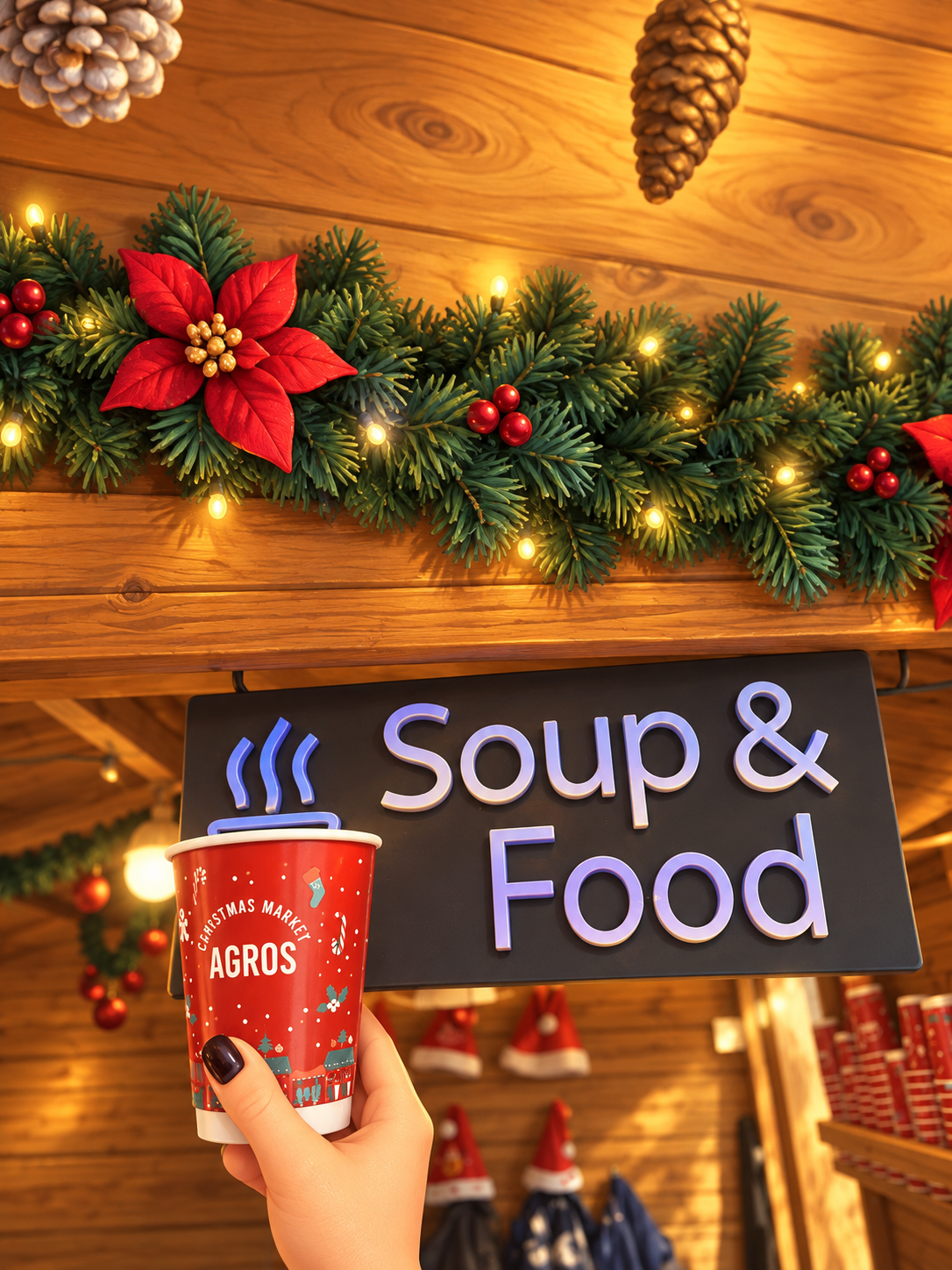 Stylized illustration of Soup and Food at Agros Christmas Village