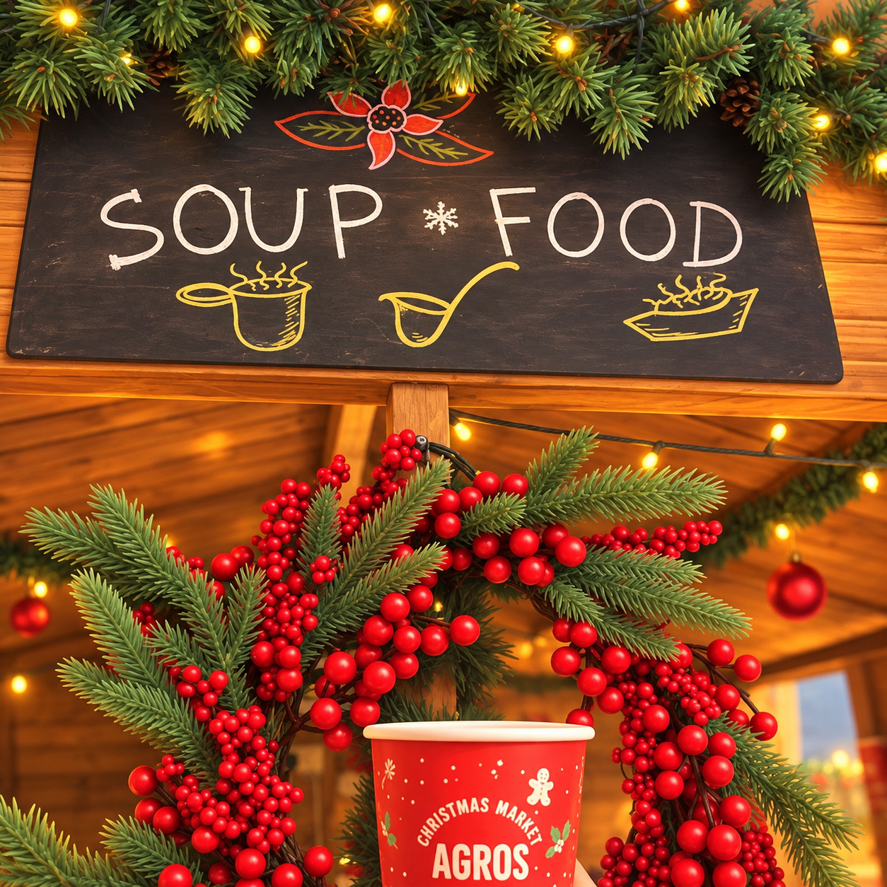 Stylized illustration of Soup and Food at Agros Christmas Village